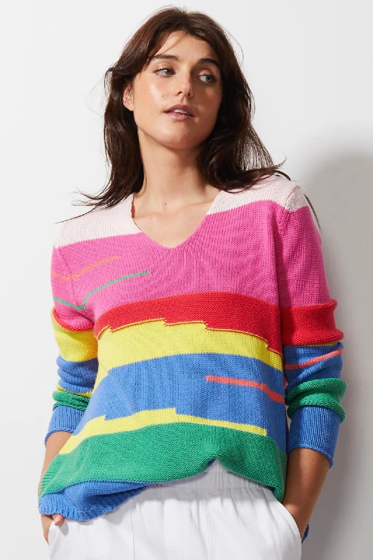 Chunky Cotton Vee Neck Jumper - Pink