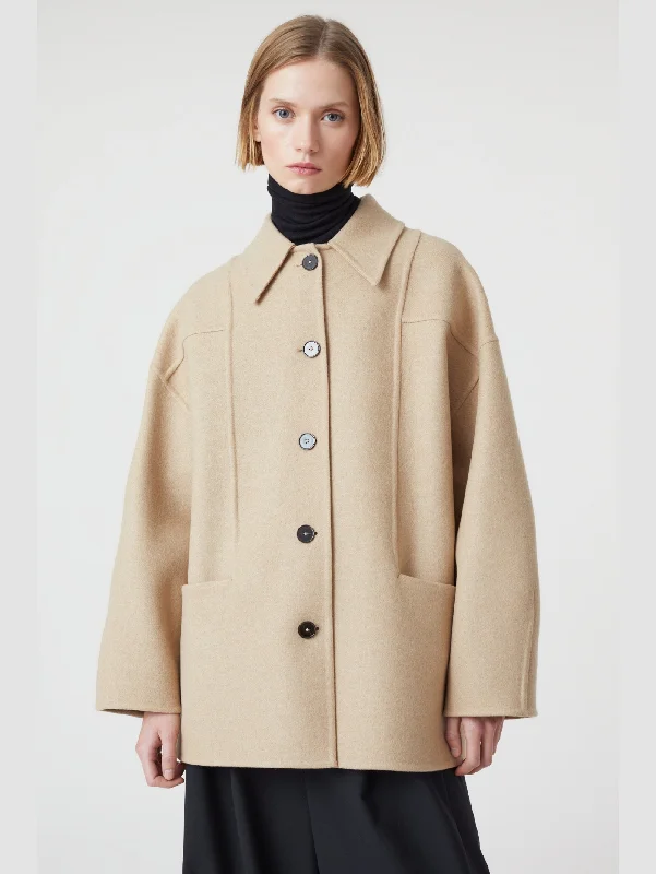 Cappotto Corto in Doppio di Lana Beige