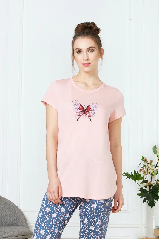 Stylish Printed Long Cotton Pink t-shirt tops for Girls