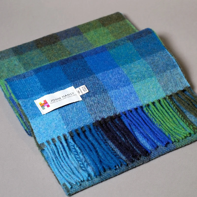 Pure Wool Scarf in Blue & Green Check