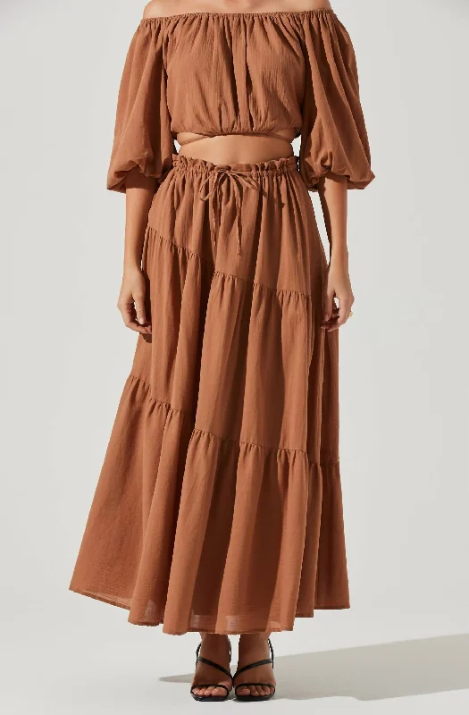 Balboa Tiered Maxi Skirt In Brown