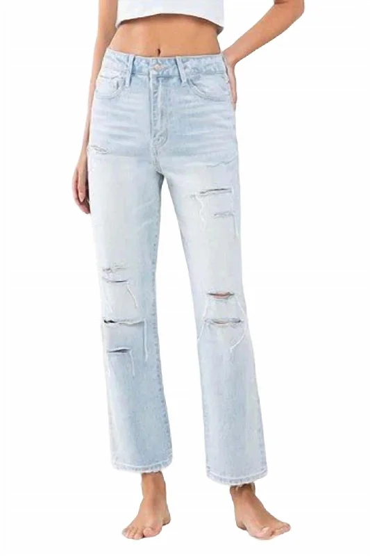 High Rise Distressed Jean In Light Wash