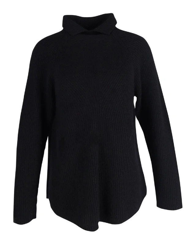 Theory High Collar Ribbed Sweater in Black Cashmere