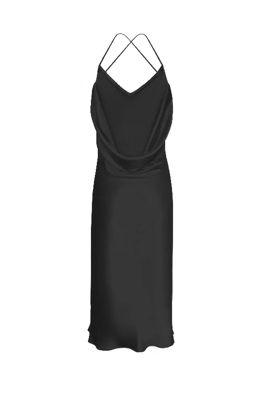 7/8 Dropper Silk Dress-Black