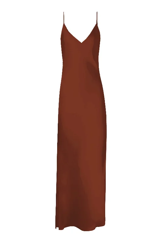 BM Full Length Slip Dress with Slit - Chocolate