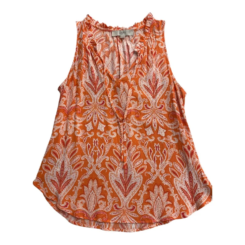 Top Sleeveless By Loft In Orange & White, Size: Xs