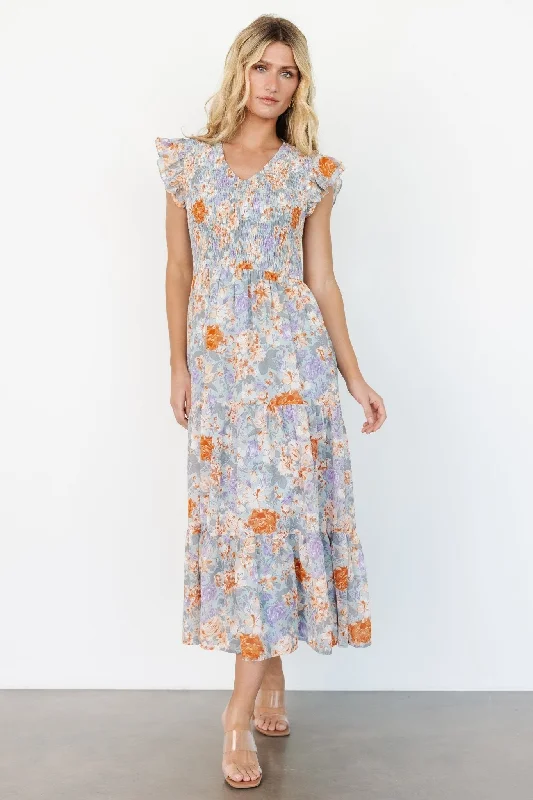 Arla Smocked Maxi Dress | Light Blue Floral