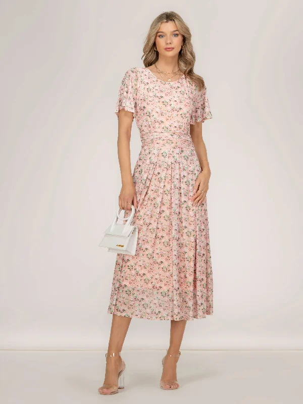 Giana Floral Midi Dress, Peach