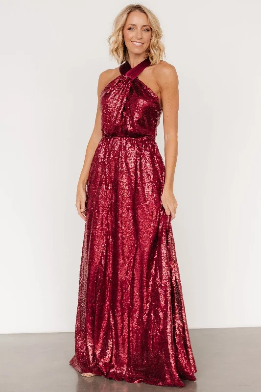 Khai Sequin Maxi Dress | Burgundy