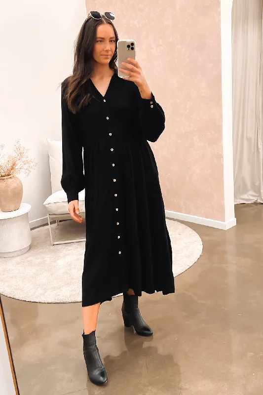 Little Paradise Long Sleeve Midi Dress Black