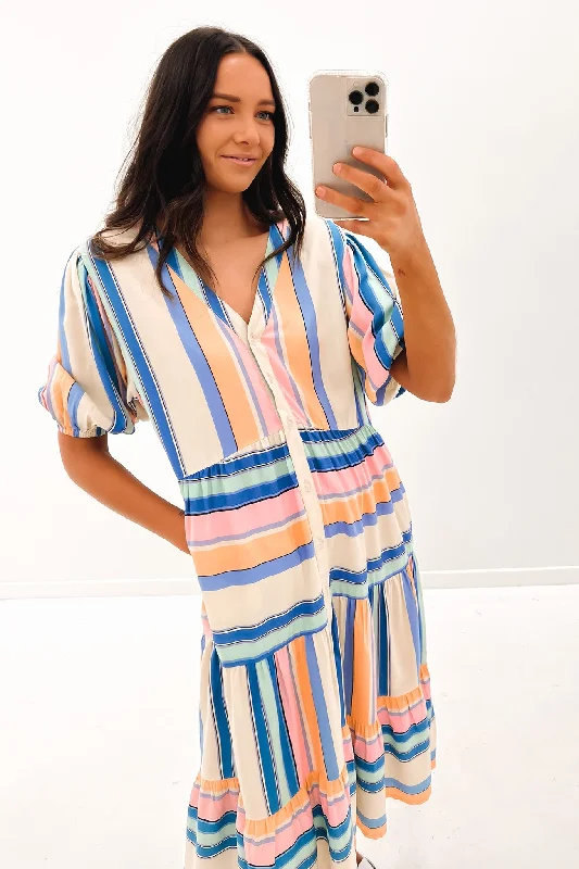 Sienna Midi Dress Pink Blue Stripe