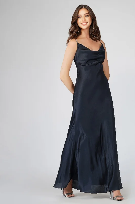 Sienna Navy Blue Satin Maxi Dress