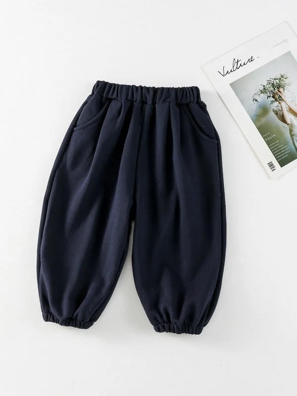 Kids' Casual Basic Plain Soft Pant Fall Navy Blue Cotton Bloomers Pants by Kaja Clothing - Hulda Pants