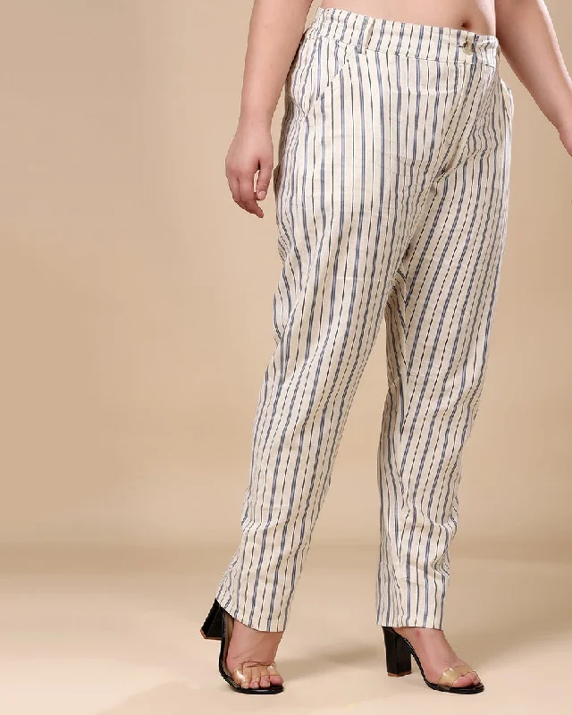 Off White & Blue Striped Pants