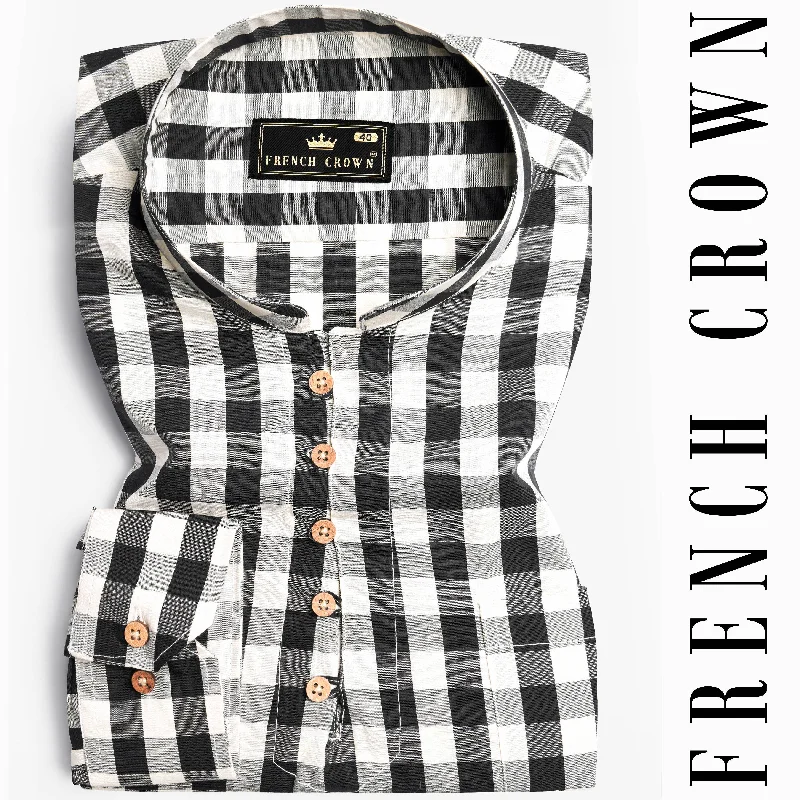 Bright White and Black Checked Royal Oxford Kurta Shirt