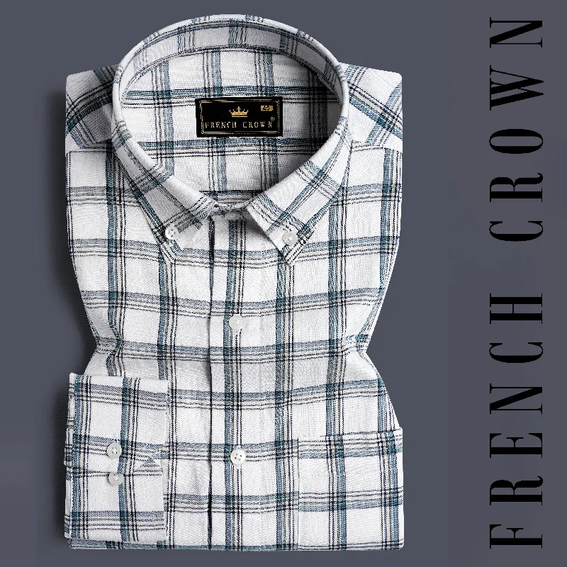 Bright White and Casal Blue Twill Plaid Premium Cotton Shirt