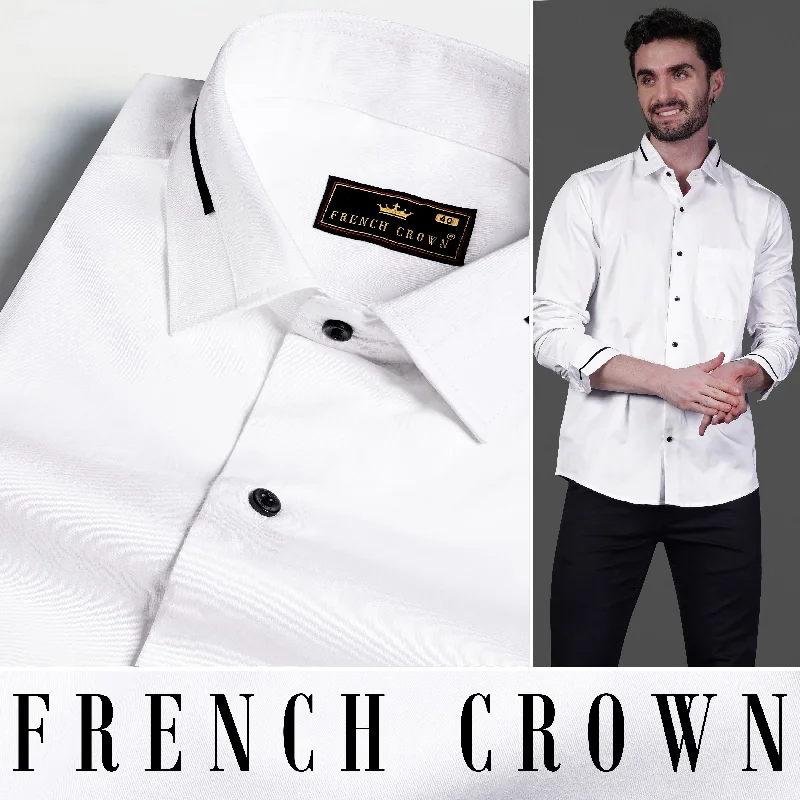 Bright White Subtle Sheen Collar-cuff Patterned Super soft Giza Cotton Shirt