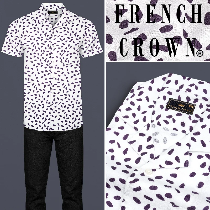 Bright White with Byzantium Purple Printed Premium Cotton Shirt