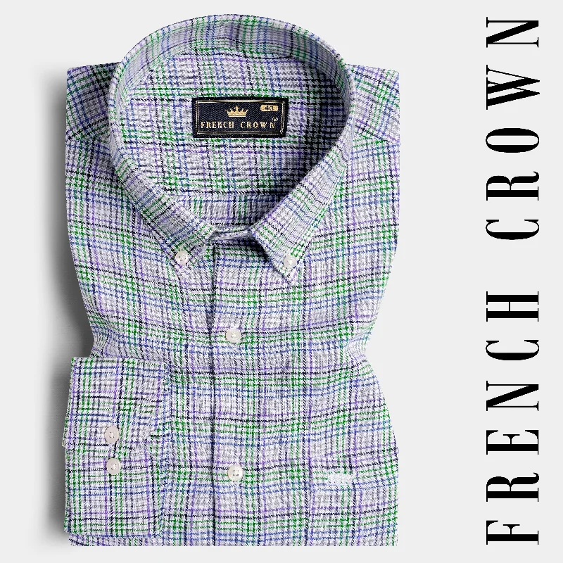 Bright White with Matcha Green and Azure Blue Checkered Houndstooth Shirt