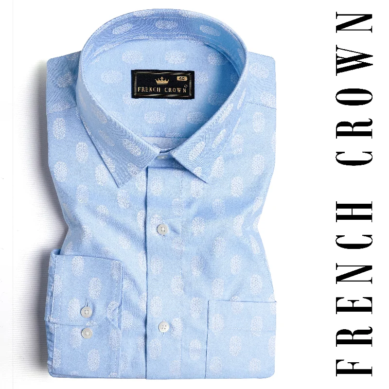 Cerulean Blue Oval Jacquard Textured Premium Giza Cotton Shirt