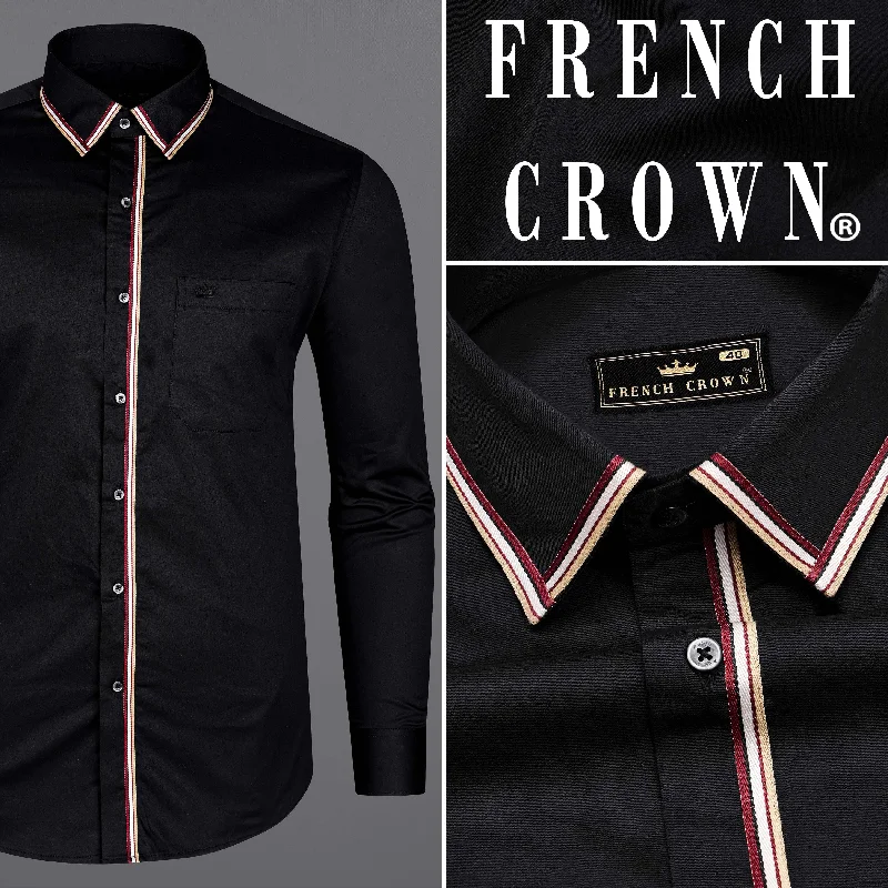 Jade Black with brown trimmed Premium Cotton Shirt