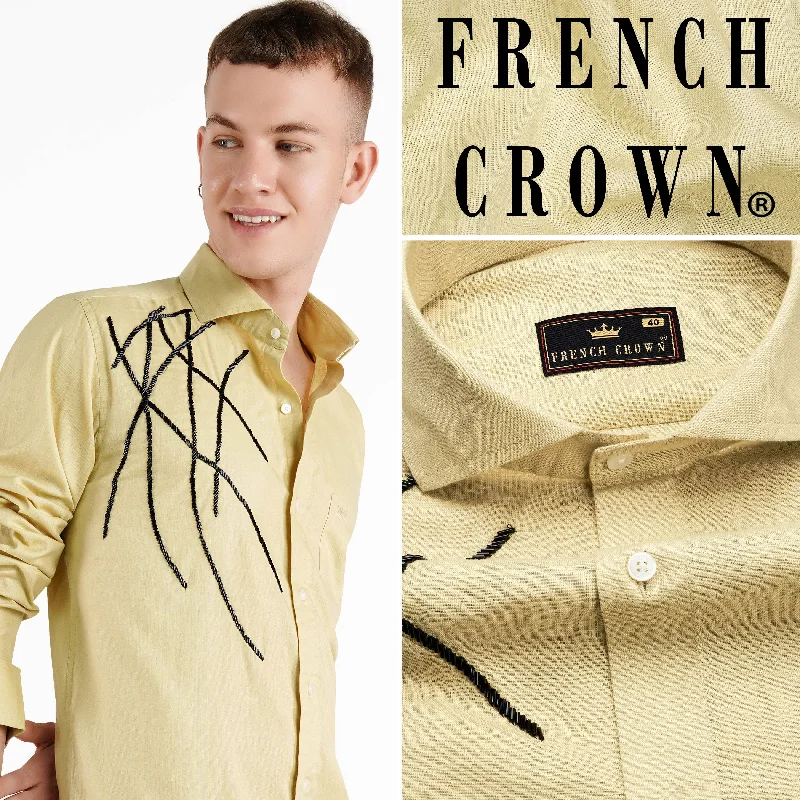 Maize Brown Embroidered Luxurious Linen Designer Shirt