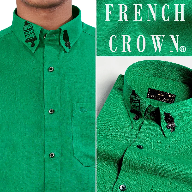 Shamrock Green Hand Painted Luxurious Linen Designer Shirt